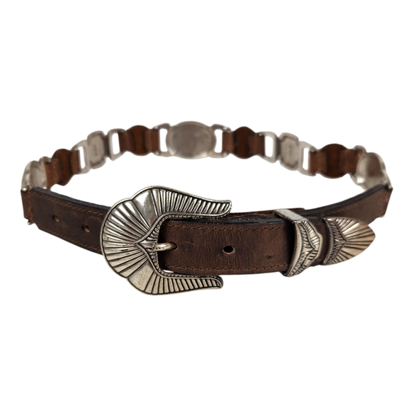 Vintage Accessories - Vintage Brown Leather Concho Belt Western Boho Southwestern Womens Size 26